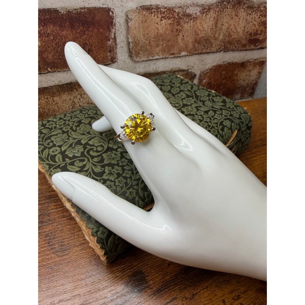 5 Carat Yellow Round Cut Moissanite Ring Size 8 Sterling Silver